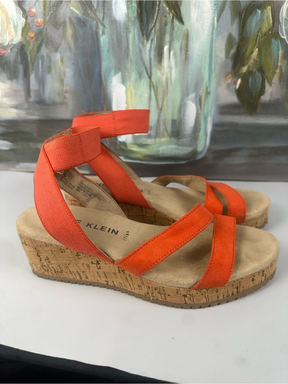 Anne Klein iFlex Orange Cork Wedge Sandals